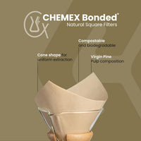 Chemex Pre-Folded Natural Filter Squares (FSU-100) available from ozonecoffee.surf