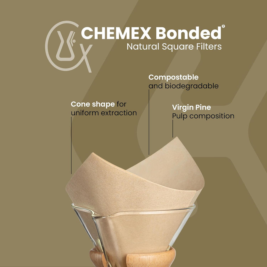 Chemex Pre-Folded Natural Filter Squares (FSU-100) available from ozonecoffee.surf